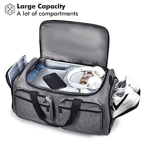 Aviation Duffle Bag with Shoe Compartment - Grey