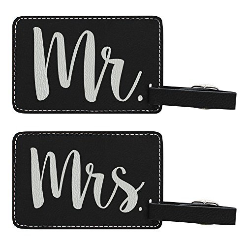 Mr & Mrs Matching Couples 2-Pack Leatherette Luggage Tags