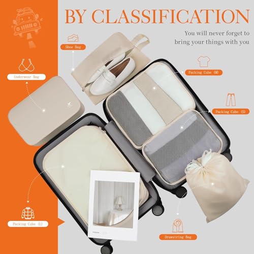Aviation Travel Packing Cubes - 6-Piece Set, Beige