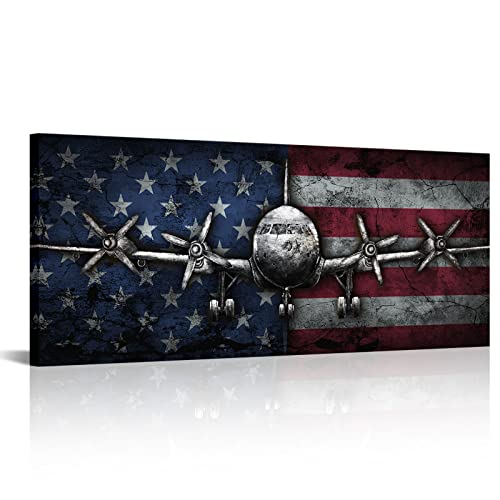 Vintage Airplane American Flag Wall Decor 20x48inch
