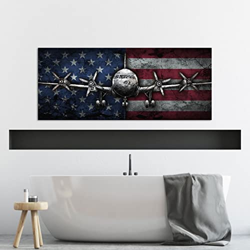 Vintage Airplane American Flag Wall Decor 20x48inch