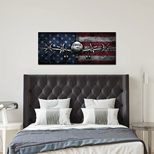 Vintage Airplane American Flag Wall Decor 20x48inch