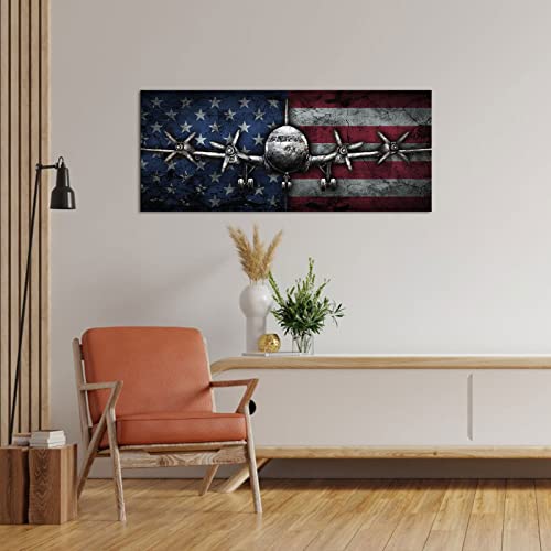 Vintage Airplane American Flag Wall Decor 20x48inch