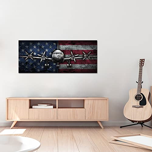 Vintage Airplane American Flag Wall Decor 20x48inch