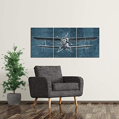 Vintage Airplane Canvas Painting - 3 Piece Set