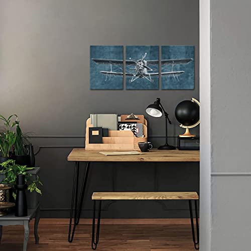Vintage Airplane Canvas Painting - 3 Piece Set