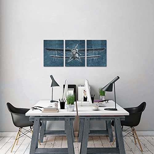 Vintage Airplane Canvas Painting - 3 Piece Set