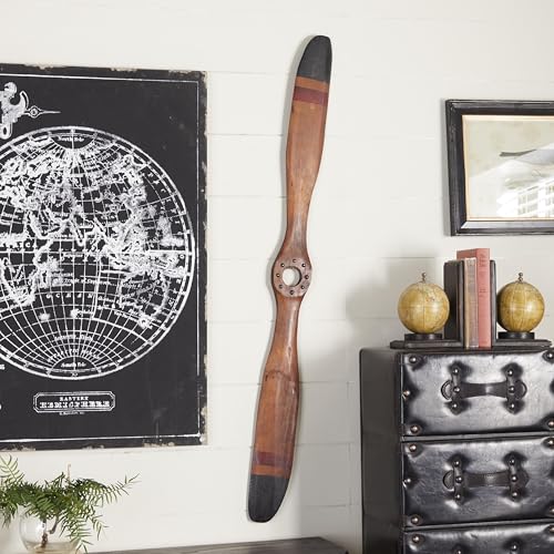Aviation-themed Wood Airplane Propeller Wall Sculpture, 5"x48" Brown