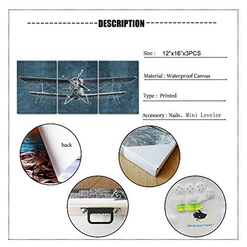 Vintage Airplane Canvas Painting - 3 Piece Set