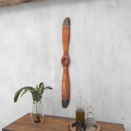 Aviation-themed Wood Airplane Propeller Wall Sculpture, 5"x48" Brown