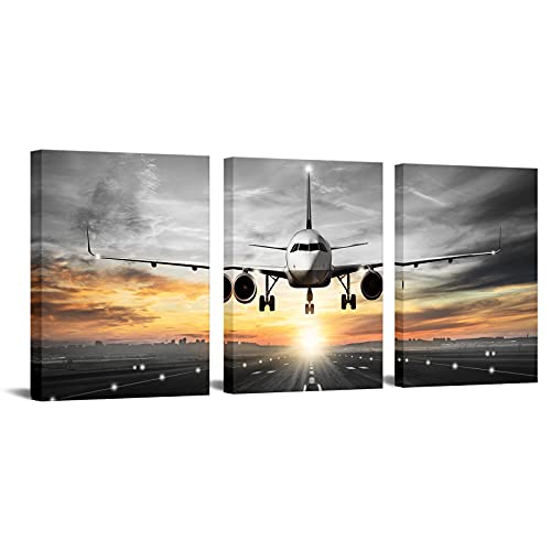 Airplane Sunset Canvas Wall Art Decor - Set of 3