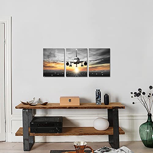 Airplane Sunset Canvas Wall Art Decor - Set of 3