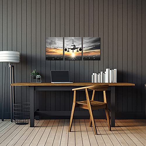 Airplane Sunset Canvas Wall Art Decor - Set of 3