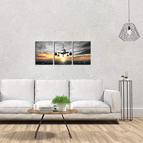 Airplane Sunset Canvas Wall Art Decor - Set of 3