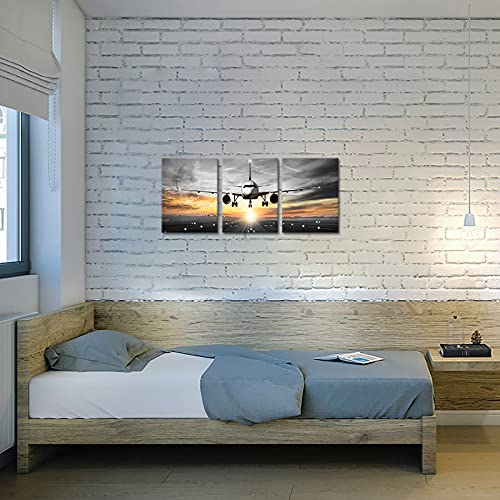 Airplane Sunset Canvas Wall Art Decor - Set of 3