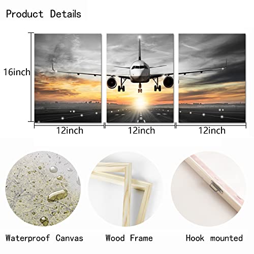 Airplane Sunset Canvas Wall Art Decor - Set of 3