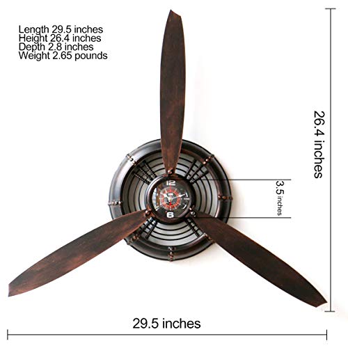 Vintage Aviation Wall Clock with Propeller Wall Sculptures