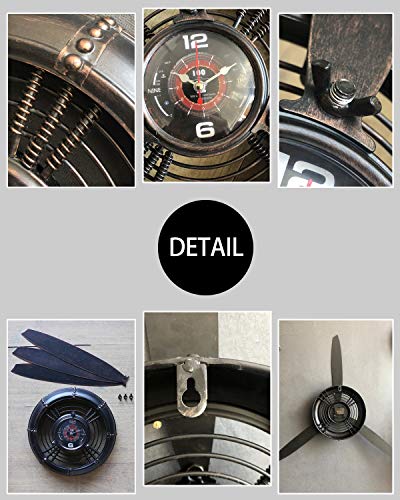 Vintage Aviation Wall Clock with Propeller Wall Sculptures