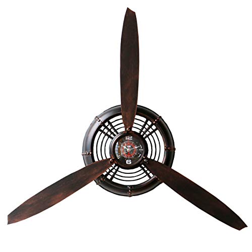 Vintage Aviation Wall Clock with Propeller Wall Sculptures