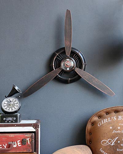 Vintage Aviation Wall Clock with Propeller Wall Sculptures