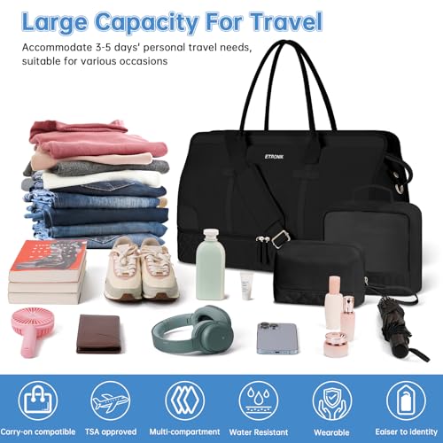 ETRONIK Aviation Weekender Bag for Women, Black