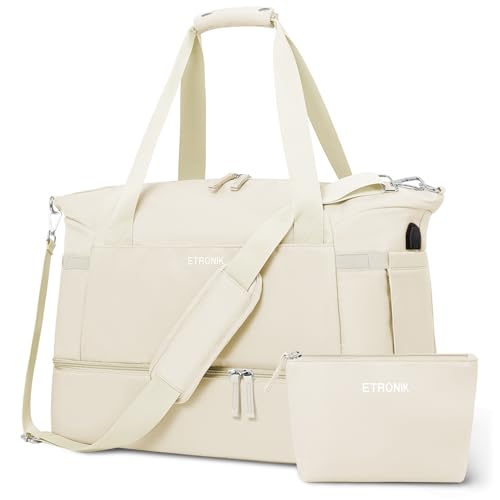 Aviation-friendly USB Sports Duffel for Women (Beige)