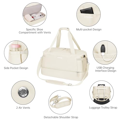 Aviation-friendly USB Sports Duffel for Women (Beige)