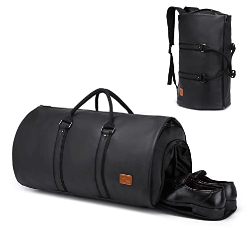 Waterproof Garment Backpack & Leather Duffel Bag-Black