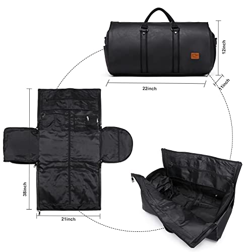 Waterproof Garment Backpack & Leather Duffel Bag-Black
