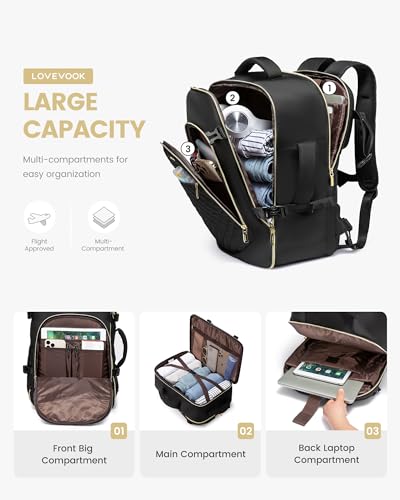 Black Aviation Backpack with 40L Capacity, Packing Cubes
