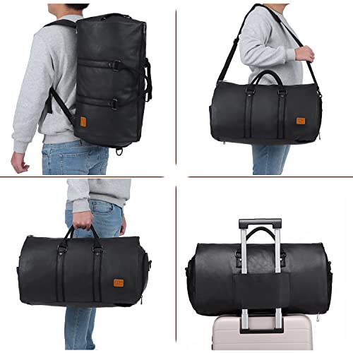 Waterproof Garment Backpack & Leather Duffel Bag-Black