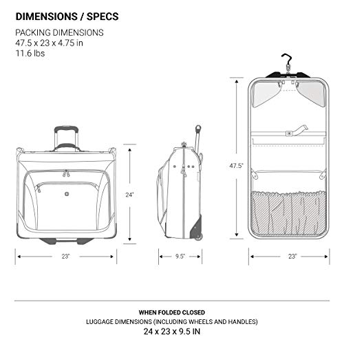 Premium SwissGear Rolling Garment Bag, Carry-on Luggage - Grey Heather