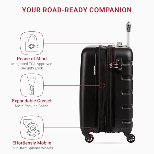 SwissGear 7366 Black Spinner Carry-On Luggage, 19-Inch