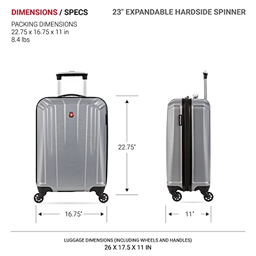 SwissGear 3750 Hardside Spinner Luggage, Silver, 23-Inch