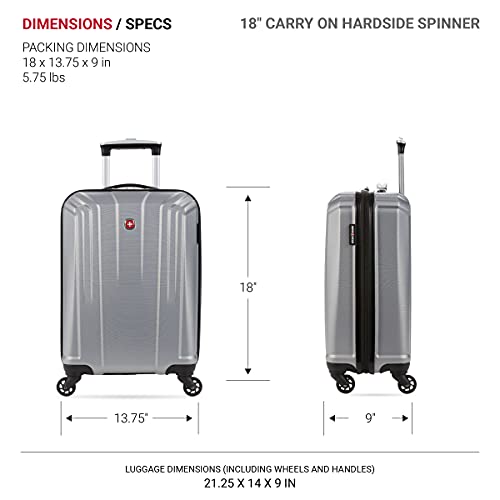 SwissGear 3750 Silver Hardside Spinner Luggage, 20-Inch