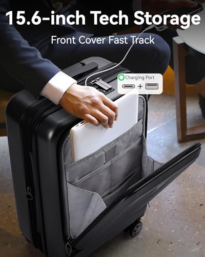 Aviator's Essential: Carry-on Suitcase with Laptop, USB (Blue)