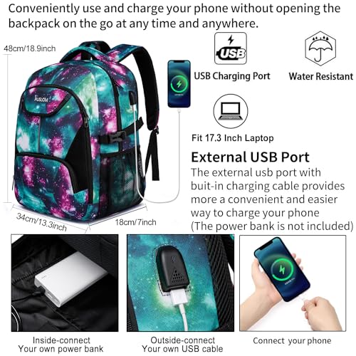 Large Galaxy Green Aviation Backpack with USB Charging