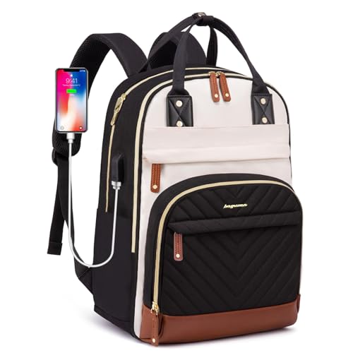Aviation Laptop Backpack with USB Charger - Beige/Black/Brown