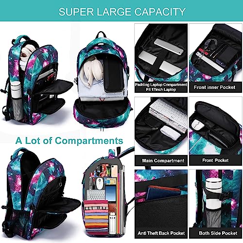 Large Galaxy Green Aviation Backpack with USB Charging