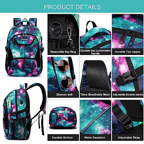 Large Galaxy Green Aviation Backpack with USB Charging