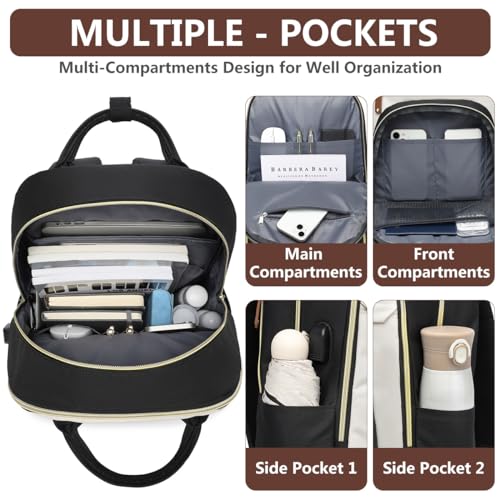 Aviation Laptop Backpack with USB Charger - Beige/Black/Brown
