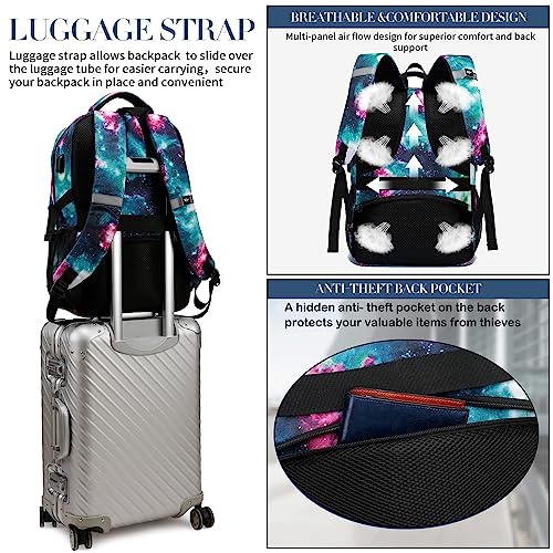 Large Galaxy Green Aviation Backpack with USB Charging
