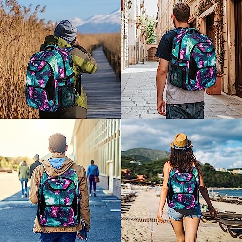 Large Galaxy Green Aviation Backpack with USB Charging