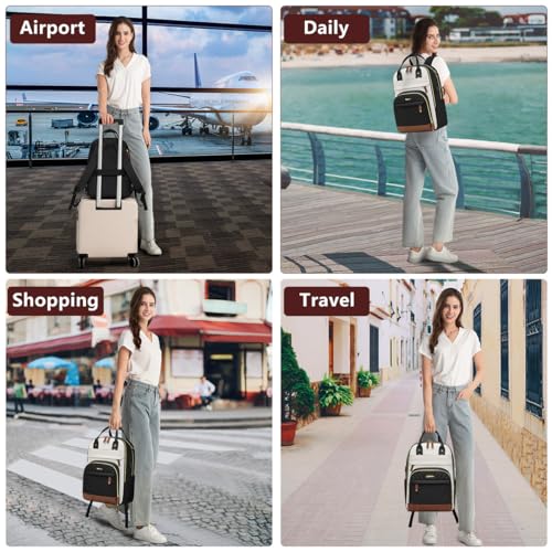 Aviation Laptop Backpack with USB Charger - Beige/Black/Brown