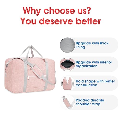 Pink Foldable Travel Duffel Bag, Airlines Approved, 40L