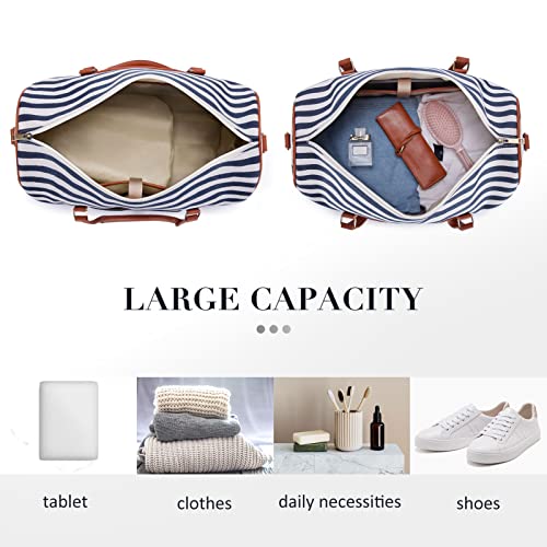 MISSNINE Canvas Aviation Duffle Bag Blue Stripe