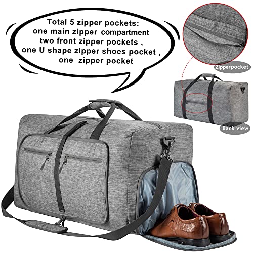 Aviation-Grade Travel Duffle Bag - 65L Capacity, Shoe Compartment (Gray)