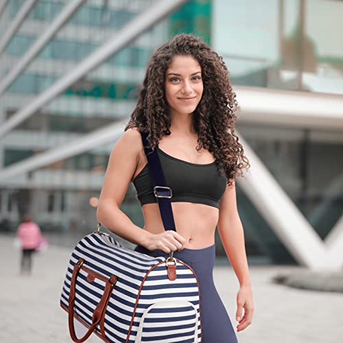 MISSNINE Canvas Aviation Duffle Bag Blue Stripe