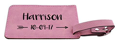 Custom Laser Engraved Leatherette Luggage Tags - Pink/Black