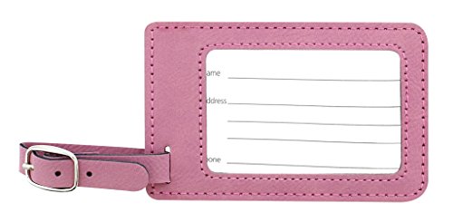 Custom Laser Engraved Leatherette Luggage Tags - Pink/Black